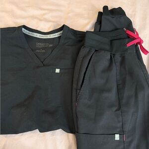 Fabletics Black Scrub Set with Pink Drawstrings